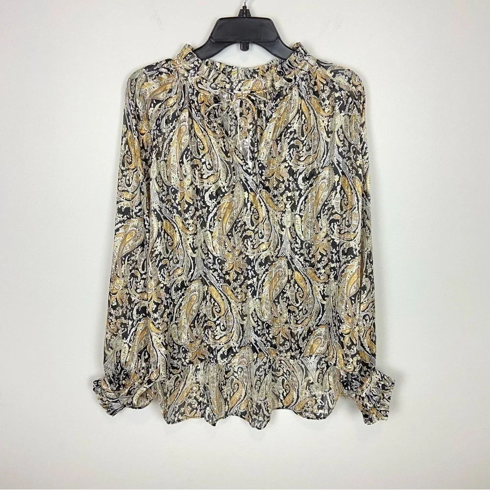 Elan Paisley Print Long Sleeve Chiffon Peasant Top Size S